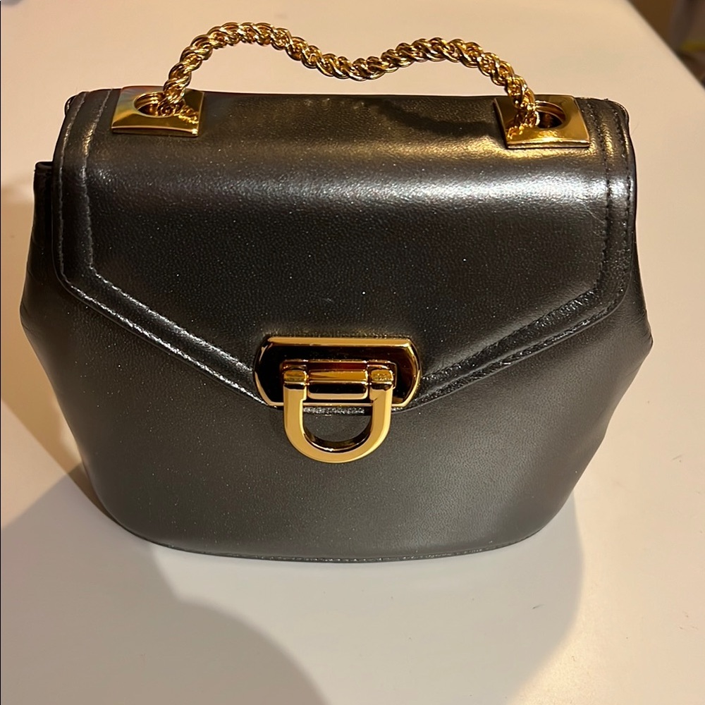 Vintage gunmetal Leather Bag with Gold Chain Brand New with Tags